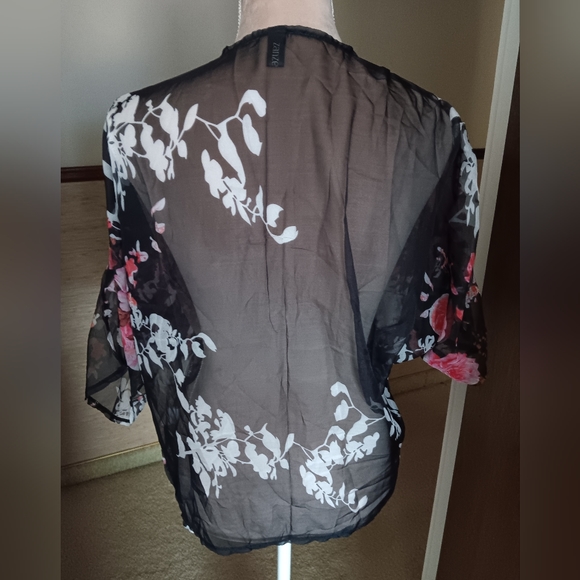 Zanzea ~ Black Pink Sheer Floral Chiffon Kimono – Lightweight Open Front - Picture 2 of 13